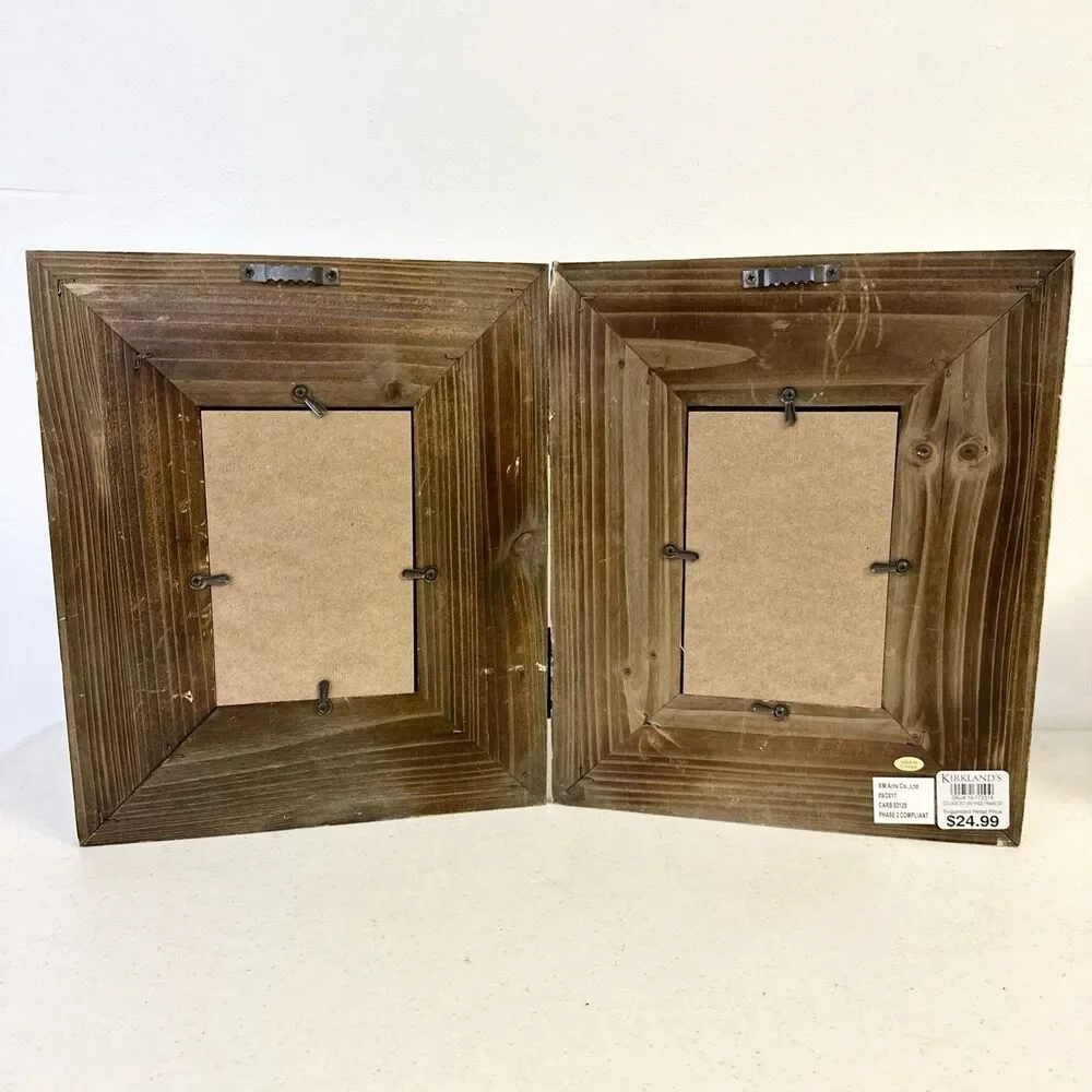 Distressed Wood Grain Bi-Fold Frame for 3.5" x‎ 5.5" Photo Holder 9.5”x11.5” - Picture 7 of 9